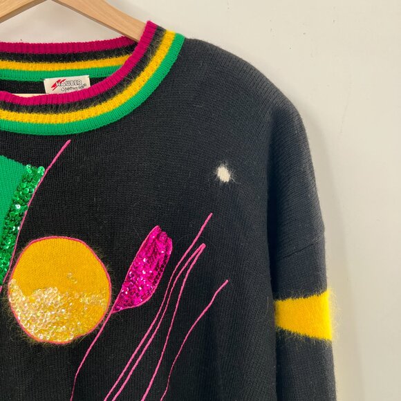Vintage Hauber 80s 90s sweater virgin wool angora sequin Memphis design y2k 16 - Picture 9 of 13